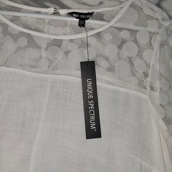 Unique Spectrum White Ruffle Sleeve Polka Dot Blouse Size L - Picture 4 of 8